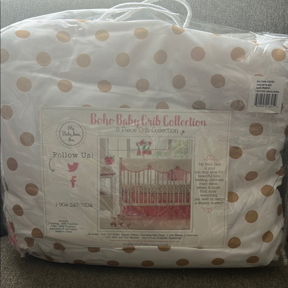 MY BABY SAM BOHO BABY CRIB BEDDING SET 8PC. Pink white and gold